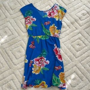 Vibrant Floral Blue Dress Summer Tropical Print Elastic Waist Casual by Old Navy